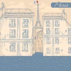 Crédence de cuisine en verre imprimé Illustration Paris France Paris rue rétro carte postale