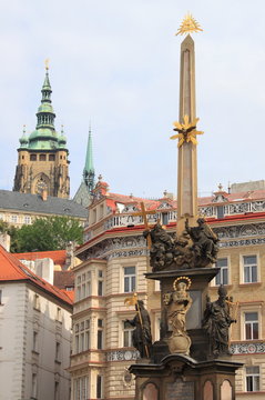 Baroque column of Holy Trinity in Prague, Czech Republic