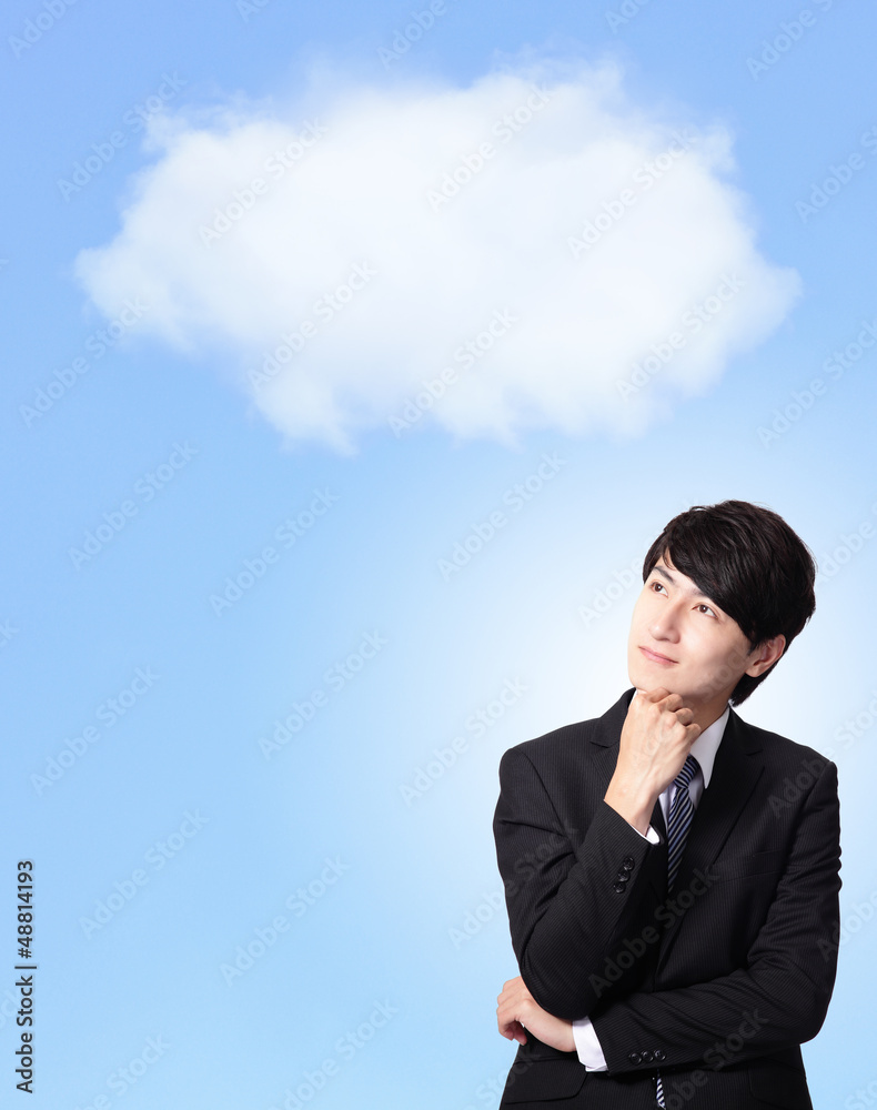 Canvas Prints business man thinking with cloudy sky background