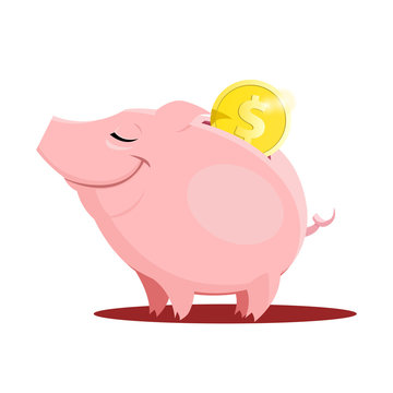 Piggy bank with a coin