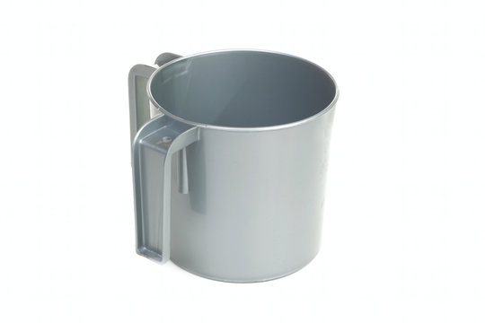 Single plastic gray mug with two handles