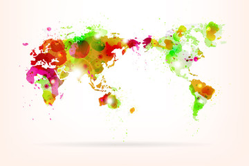 Vector World Map Creative with Splash of Color and Light Effects