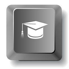 Graduation cap. Vector computer key.