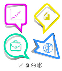 Business icon set. Paper stickers. Vector illustration.