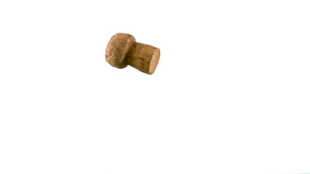 Champagne cork dropping and boucing