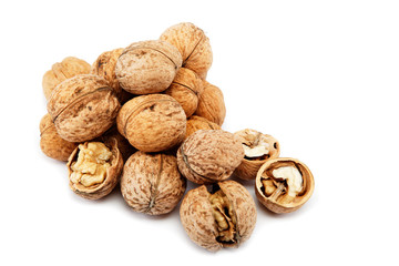 Walnuts on a white background.