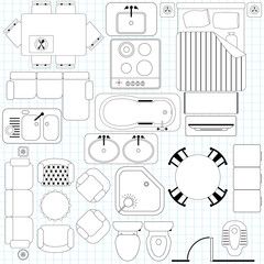 Vector Icons : Simple Furniture / Floor Plan (Outline)