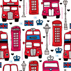 Seamless love London UK red travel icon background pattern