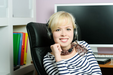 cheerful girl in headphones