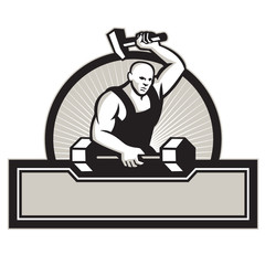 Blacksmith With Hammer Striking Barbell