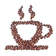 Cup of coffee from coffee beans