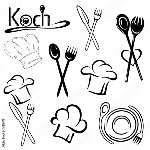 Koch, Kochmütze, Kochen, Kochlöffel, Vector Set Wall Mural | Wallpaper  Murals-christine krahl