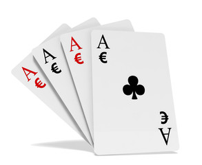 Four aces playing cards suits with money symbols