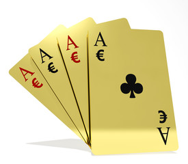 Four aces playing cards suits with money symbols