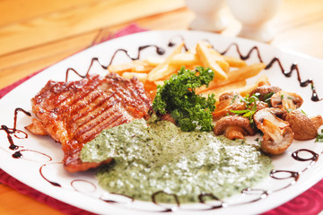 Grilled steak with french fries