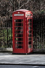 Classic red British telephone box in London