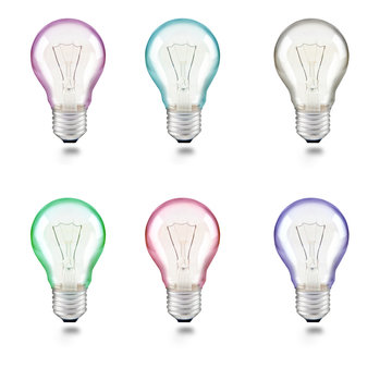 mixed color of light bulb on white background
