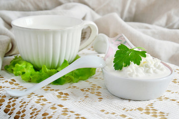 Fresh cottage cheese and milk
