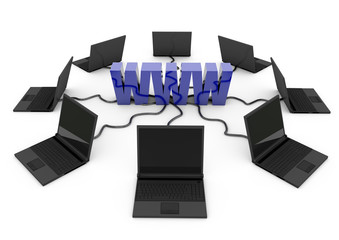 World Wide Web with laptop computer - blue -