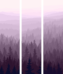 Vertical banners of hills coniferous wood.