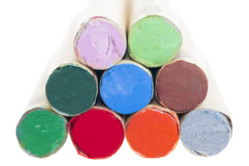 Stack of Crayons, White Background.