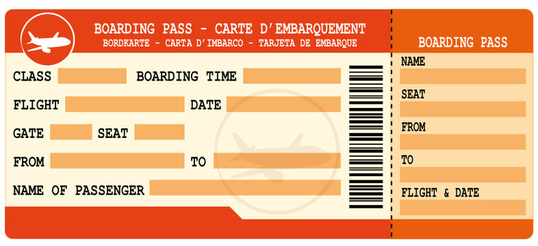 Boarding pass. Red flight coupon.