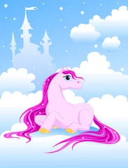 Abwaschbare Fototapete Pony magisches rosa pony