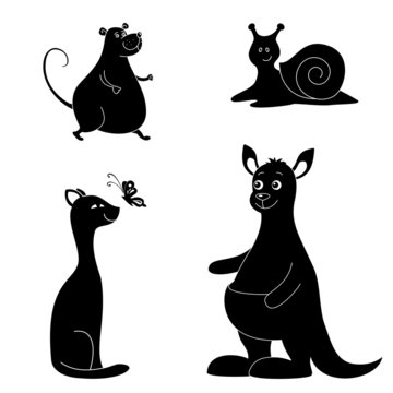Cartoon animals, silhouette