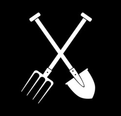 Spade and pitchfork on black background