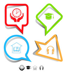 Education icon set. Paper stickers. Vector illustration.