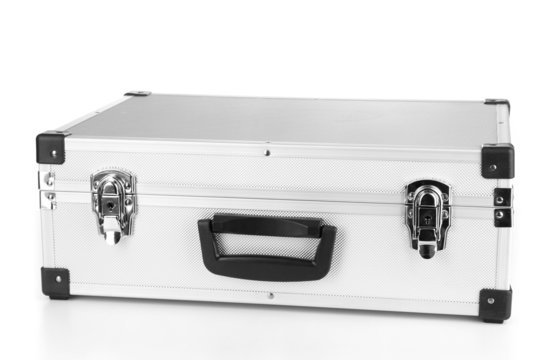 Silvery suitcase isolated on white