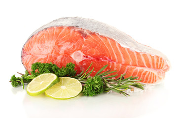 Fresh salmon steak, isolated on white