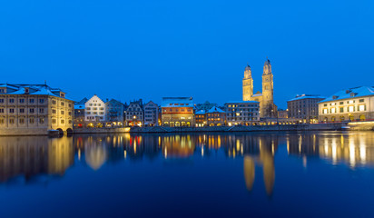 Zurich and the Limmat river at night
