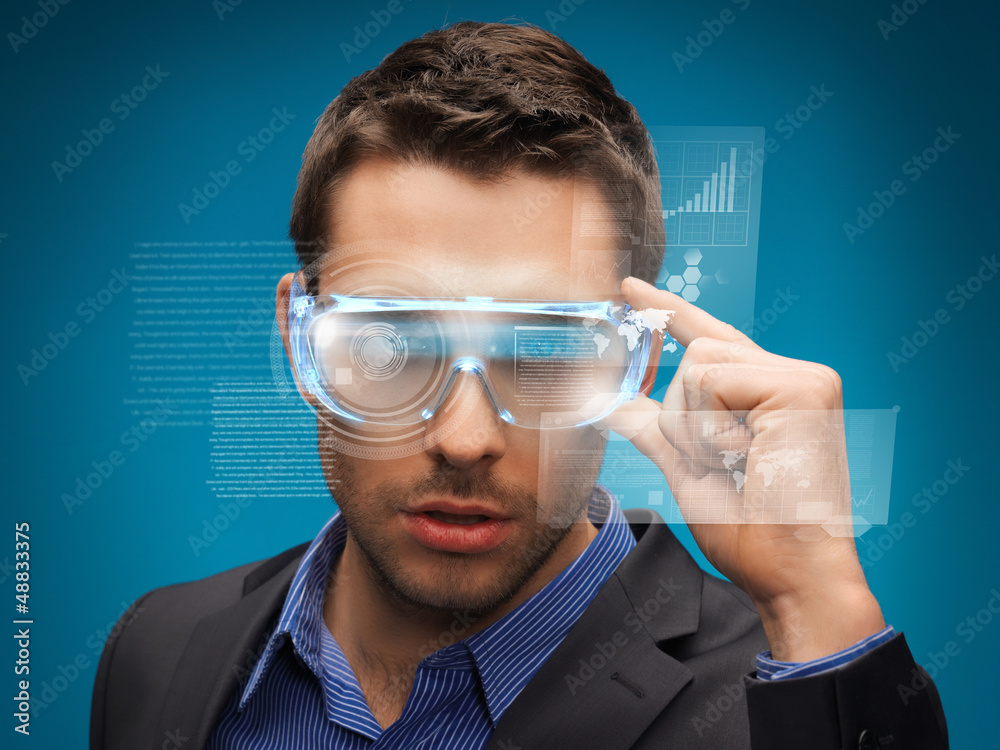 Poster businessman with digital glasses