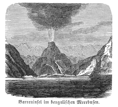 Vulkanausbruch (Alte Lithographie)