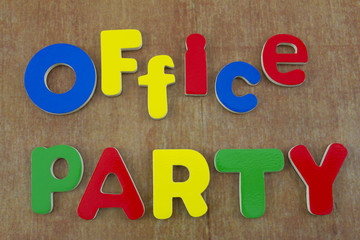 Office party sign written with colourful letters