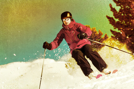 Backcountry skier retro styled