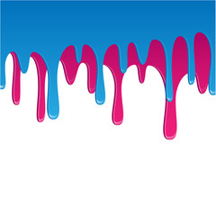 blue and lilac paint flowing down on a white background
