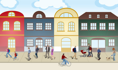 Obraz na płótnie Canvas Ludzie spacerujący po mieście