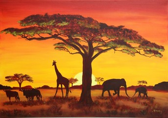 Naklejka na ściany i meble Zachód słońca w Afryce