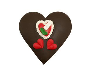 chocolate covered heart cookie on a white background