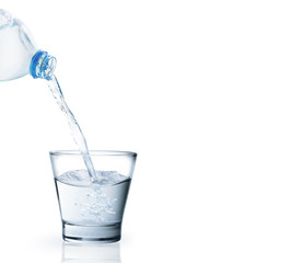 Bottle of water with a glass