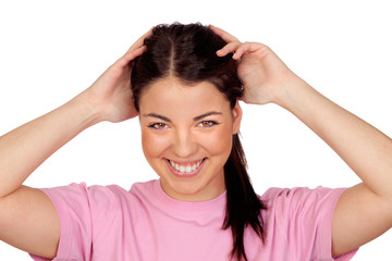 Fototapeta premium Surprised brunette girl laughing