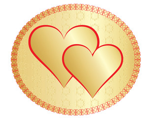 two golden valentines in a round frame vector illustration