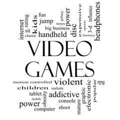 Video Games Word Cloud Concept in Black and White