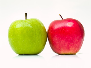 Green and red apples isolated on white background