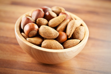 nuts in wooden bowl