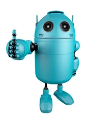Zelfklevend Fotobehang Blauwe Robot die duimen opgeeft. © kirill_makarov