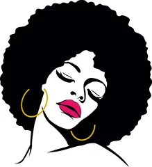 Cercles muraux Visage de femme cheveux afro hippie femme pop art