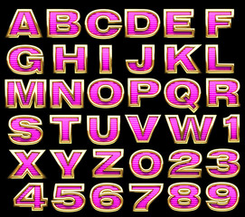 pink alphabet whith gold
